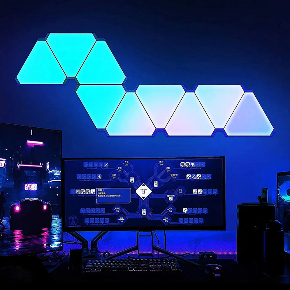 LED Triangular Quantum Lamp – RGB Smart Wall Lamp with Rhythm Pickup, Background Lighting for Bedroom, Bedside, Night Light, and Office Decoration