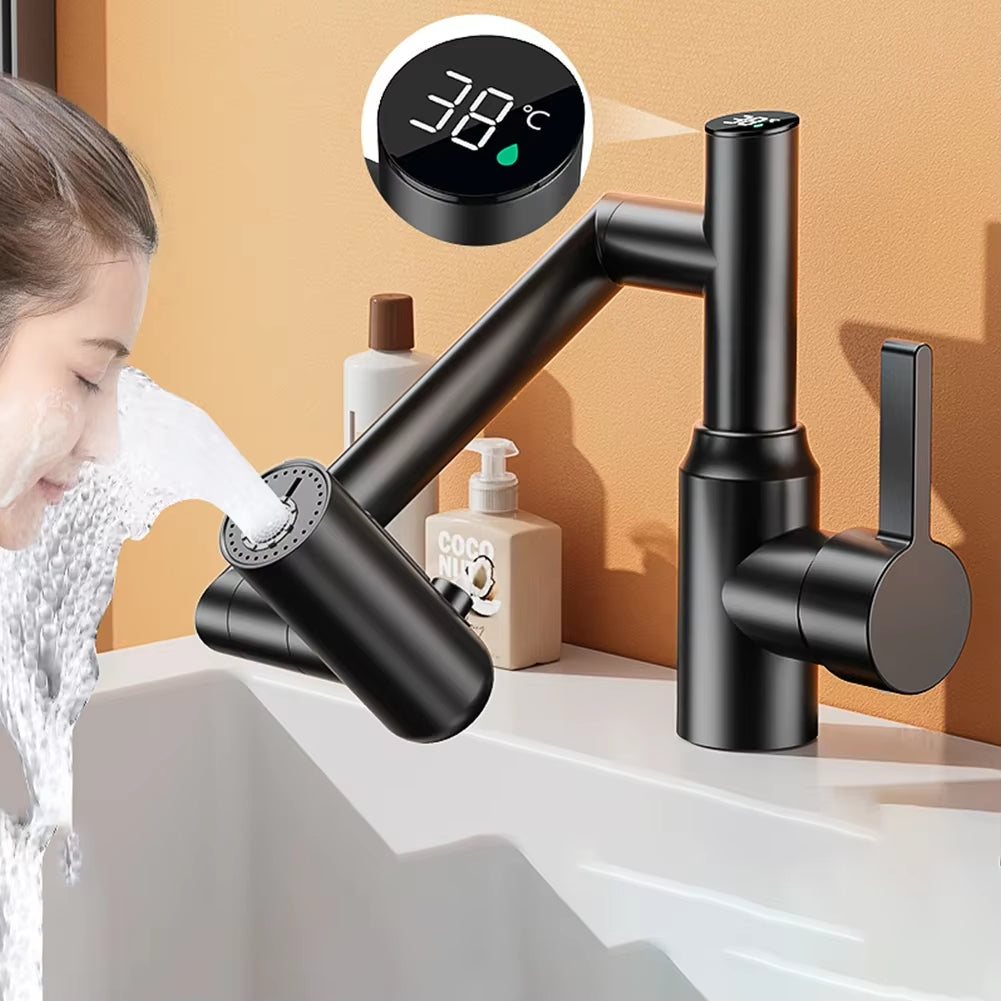 Digital Display LED Bathroom Basin Faucet – 360° Rotation Multifunction Stream Sprayer, Hot and Cold Water Mixer Sink Tap for Bathroom