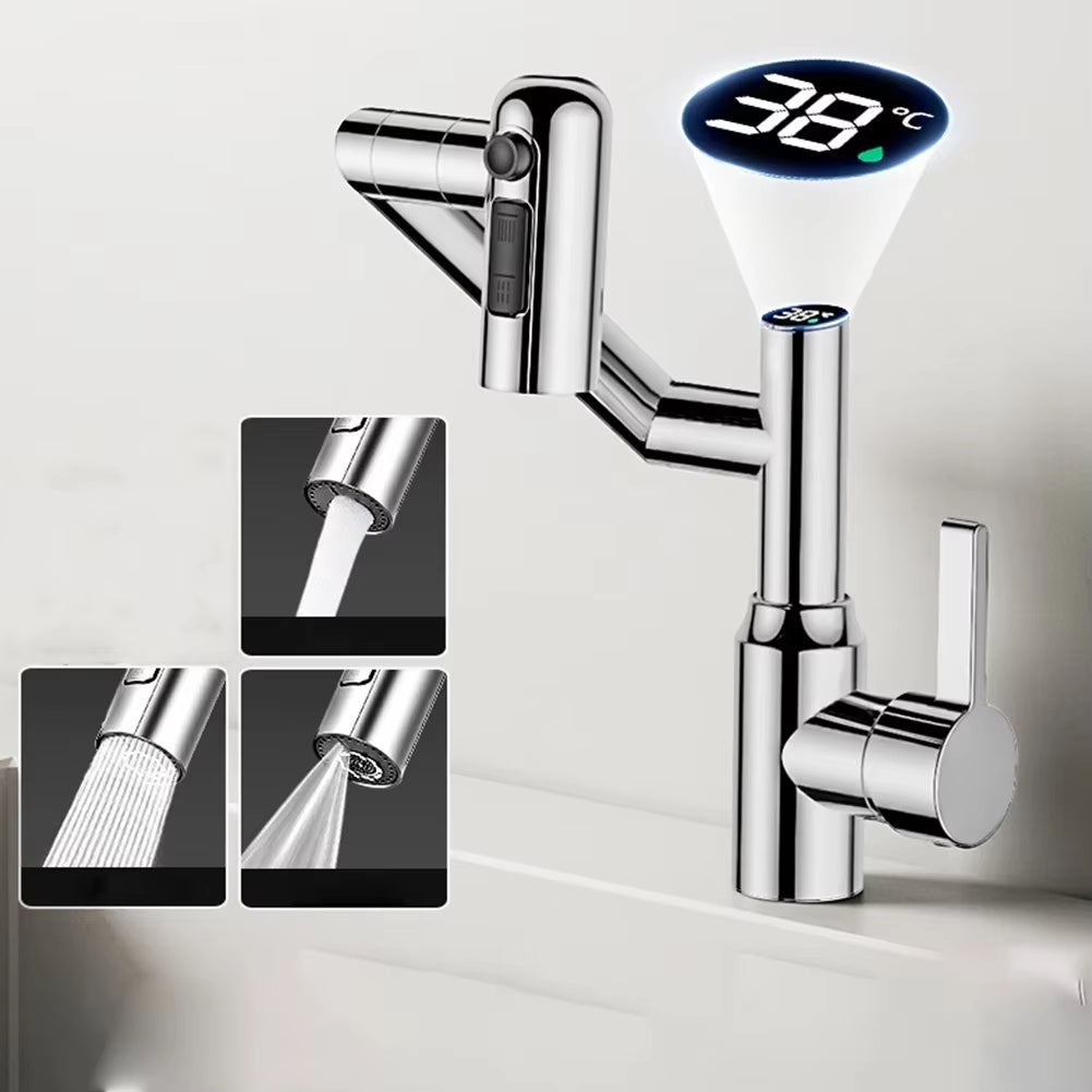 Digital Display LED Bathroom Basin Faucet – 360° Rotation Multifunction Stream Sprayer, Hot and Cold Water Mixer Sink Tap for Bathroom