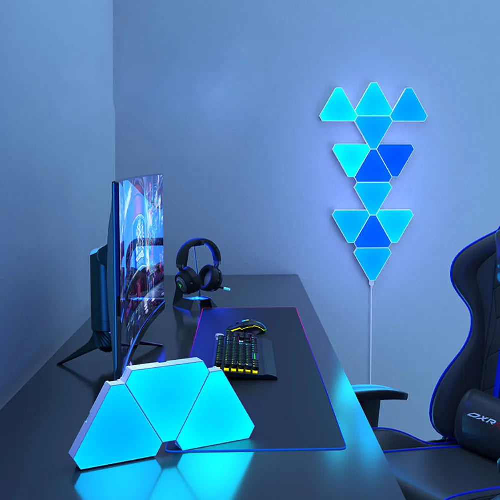 LED Triangular Quantum Lamp – RGB Smart Wall Lamp with Rhythm Pickup, Background Lighting for Bedroom, Bedside, Night Light, and Office Decoration