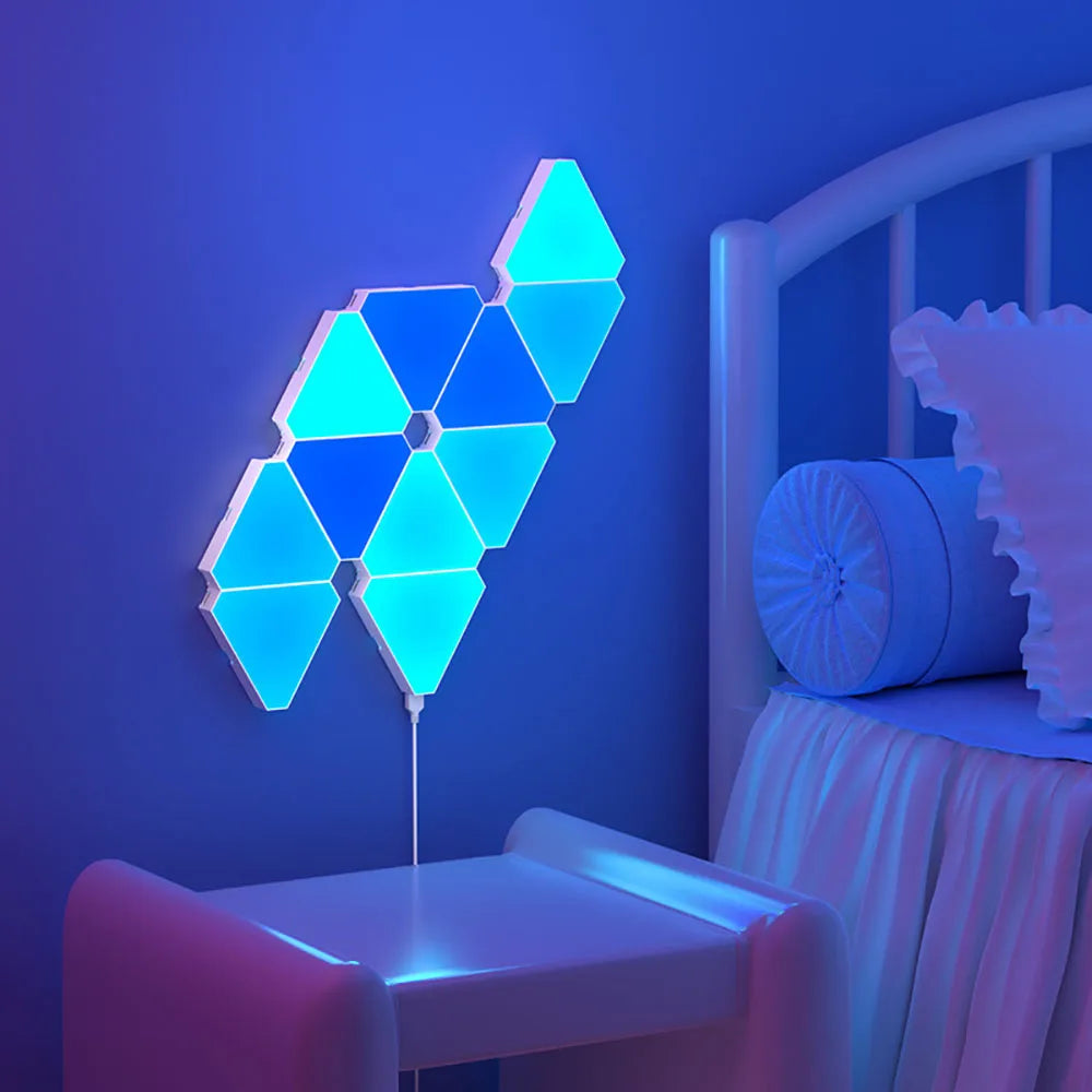 LED Triangular Quantum Lamp – RGB Smart Wall Lamp with Rhythm Pickup, Background Lighting for Bedroom, Bedside, Night Light, and Office Decoration