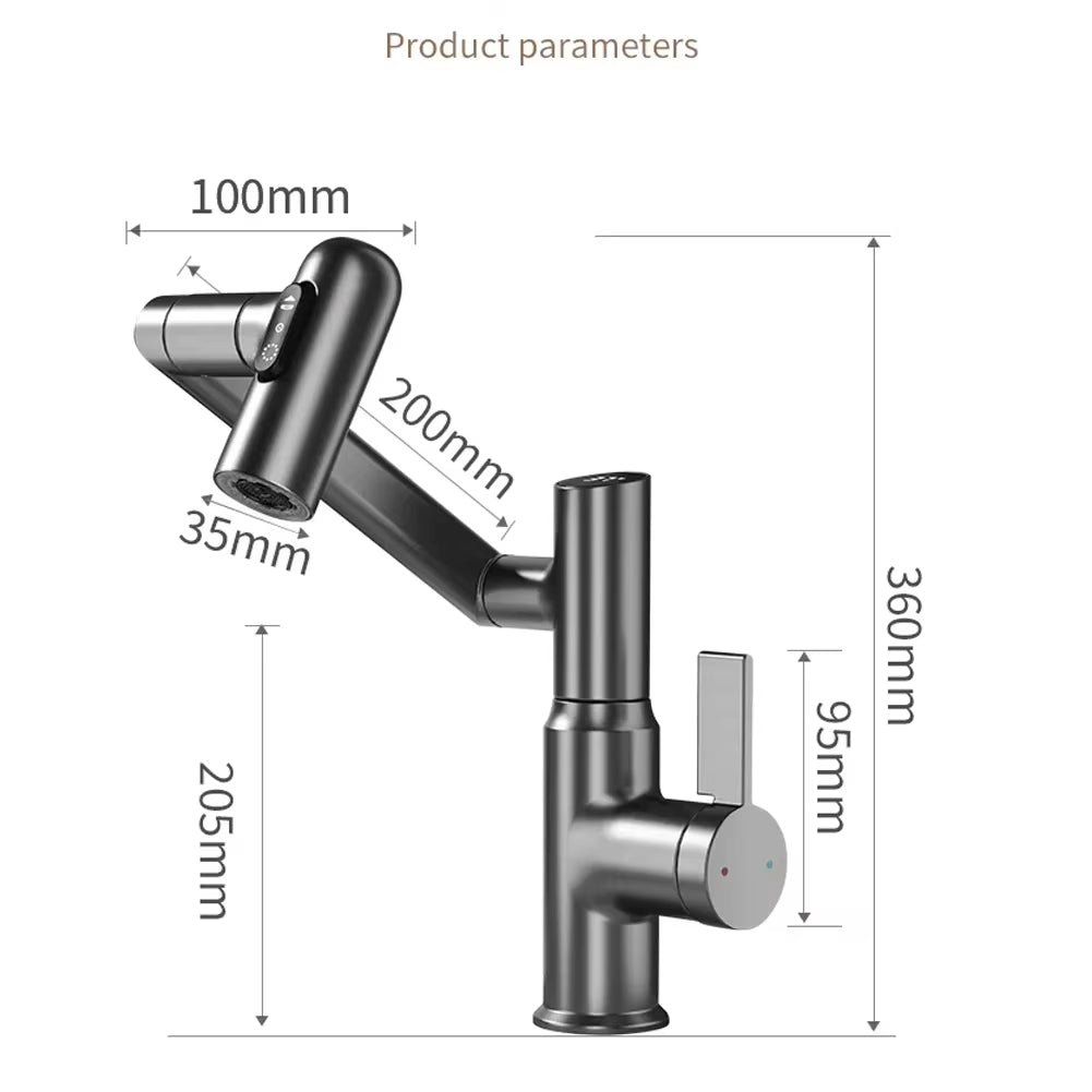 Digital Display LED Bathroom Basin Faucet – 360° Rotation Multifunction Stream Sprayer, Hot and Cold Water Mixer Sink Tap for Bathroom