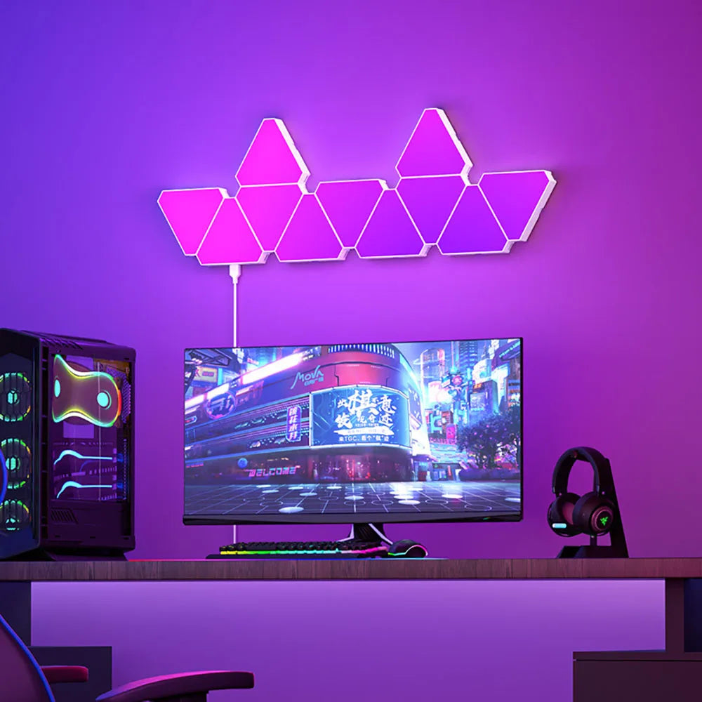 LED Triangular Quantum Lamp – RGB Smart Wall Lamp with Rhythm Pickup, Background Lighting for Bedroom, Bedside, Night Light, and Office Decoration