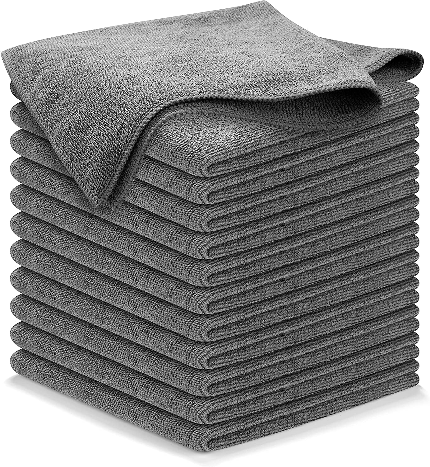 Microfiber Cleaning Cloths, Grey - Set of 12 (12.5" x 12.5") - High-Performance, Ultra-Absorbent Towels with 1200 Wash Durability, Perfect for Streak-Free Mirror Shine and Effective Grime & Liquid Removal – Ideal for Car Washing.